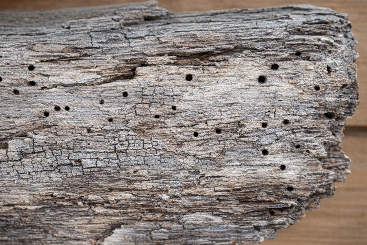 charpente bois attaquée vrillettes trous sciure